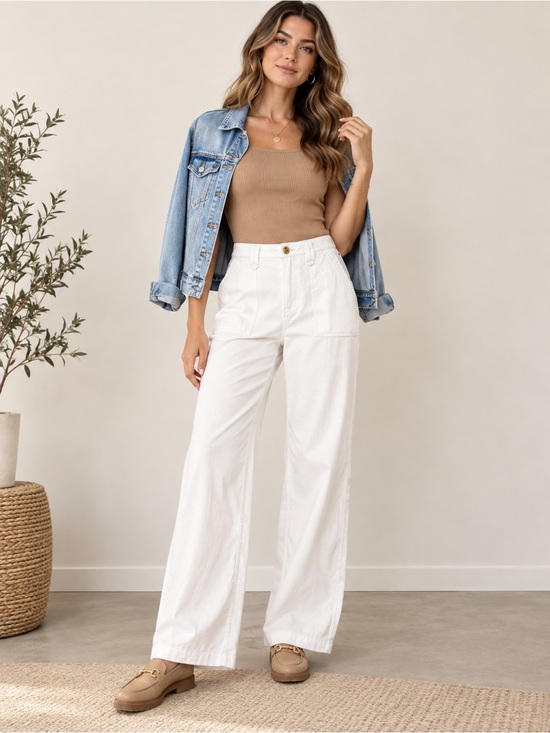 Tommy Hilfiger Pants - Tommy Hilfiger White Utility Wide Leg Pants Women’s 4 High Rise Patch Pocket
